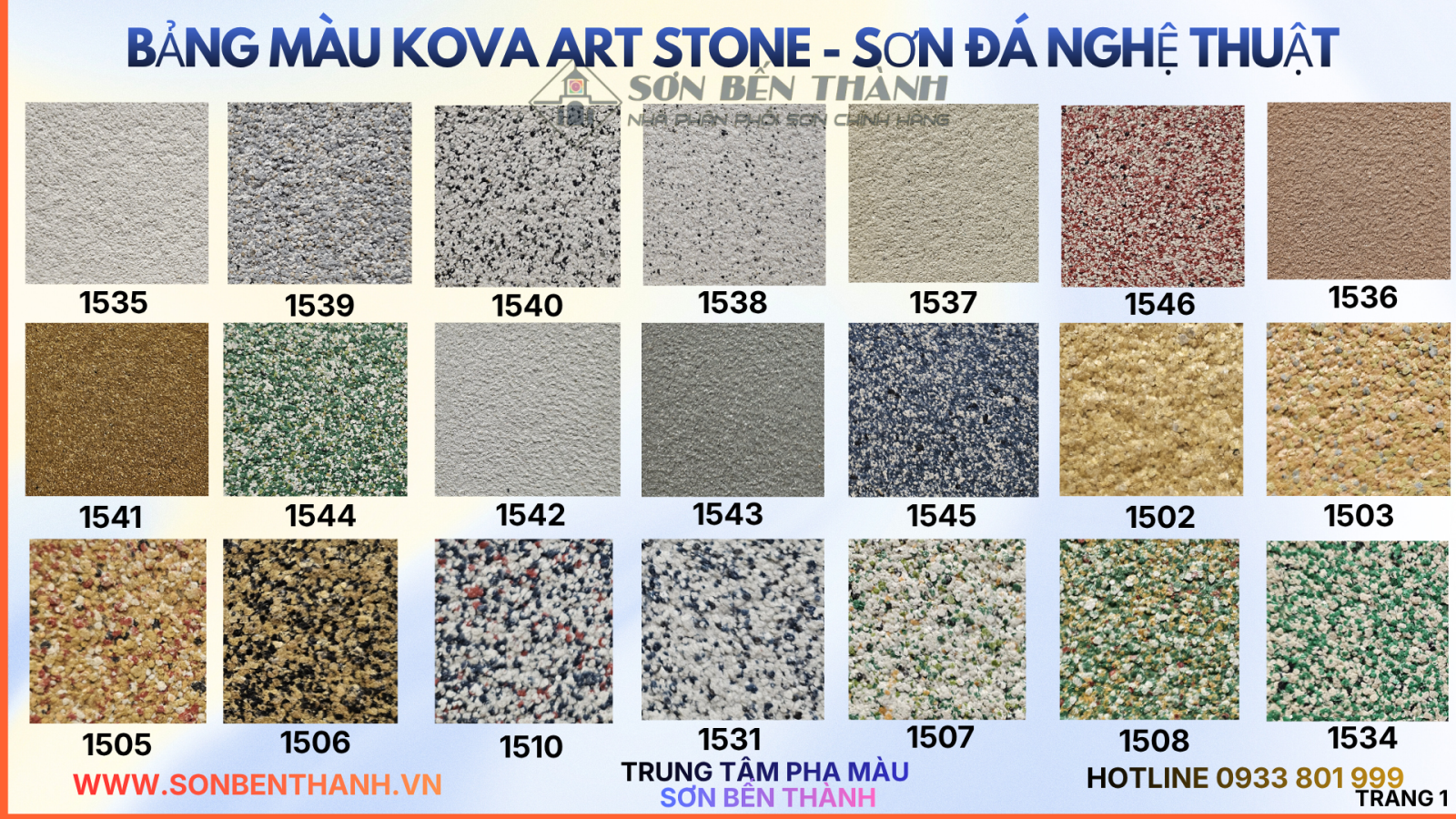 Bảng màu KOVA ART STONE SƠN ĐÁ NGHỆ THUẬT 