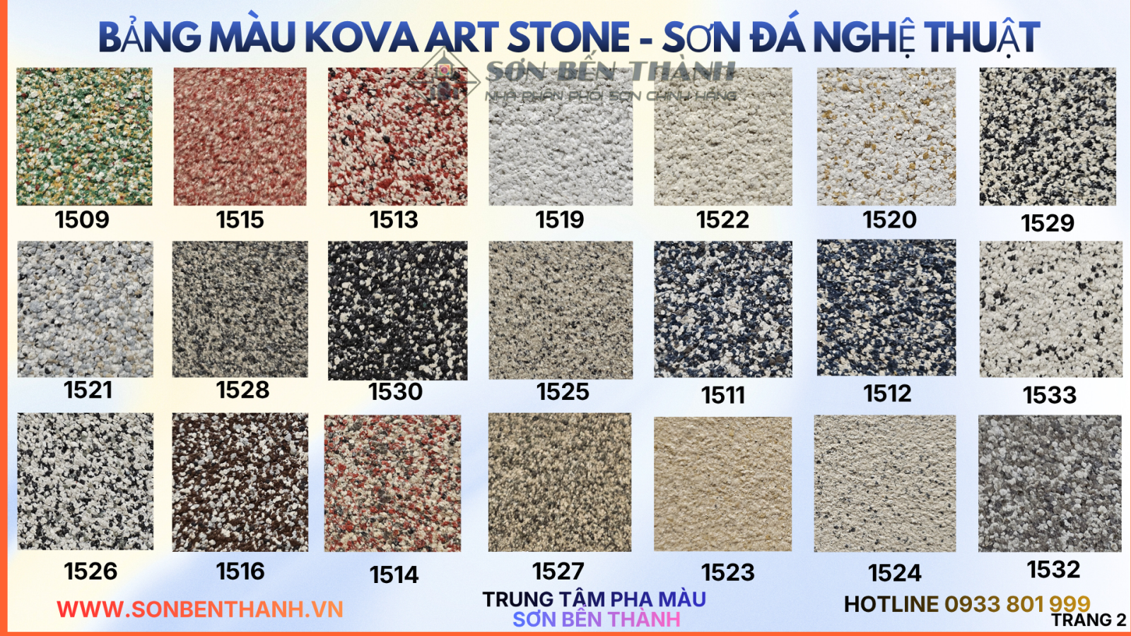 Bảng màu KOVA ART STONE SƠN ĐÁ NGHỆ THUẬT 