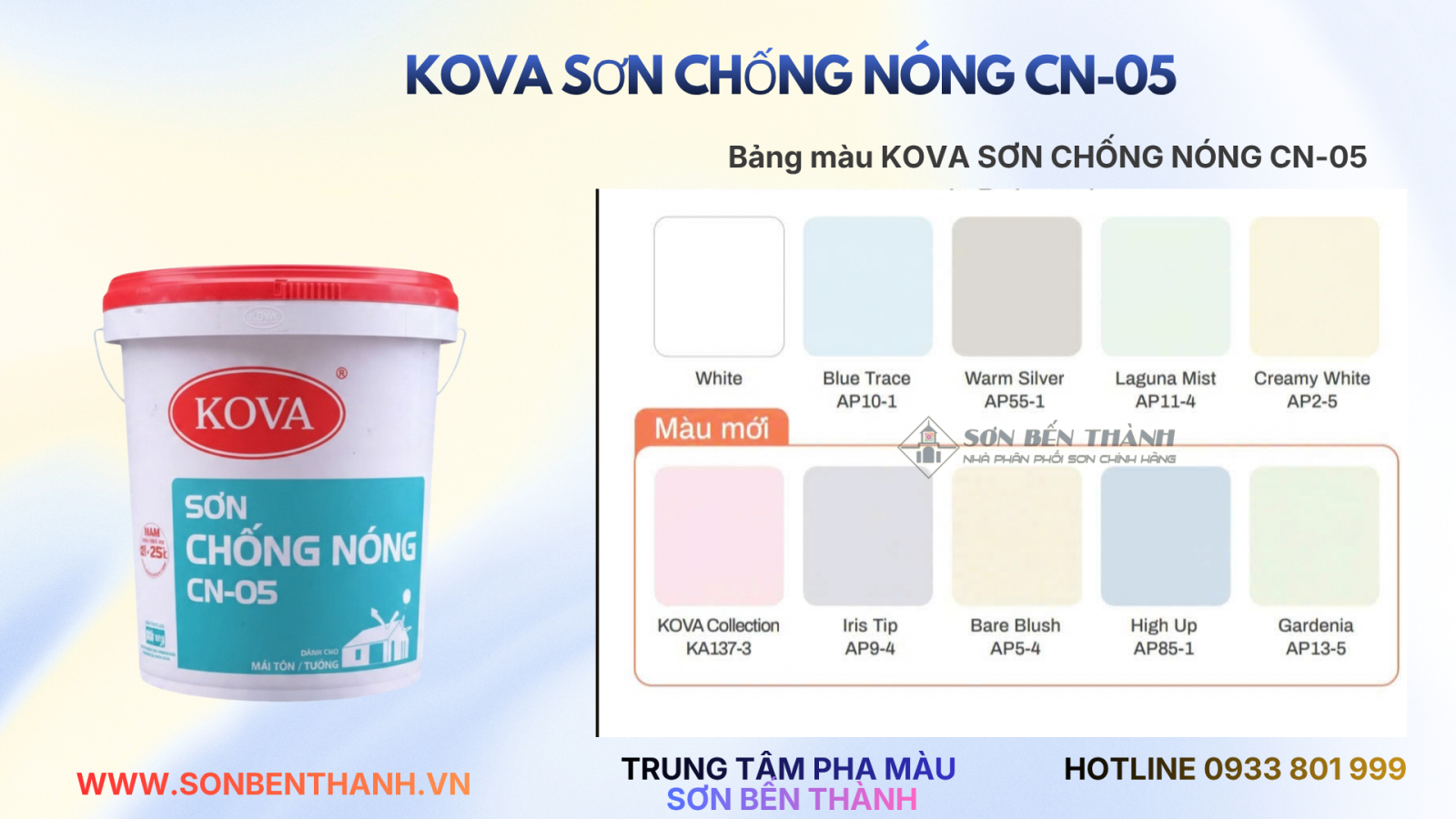 Bảng màu 10 màu của sơn Kova Sơn chống nóng CN-05